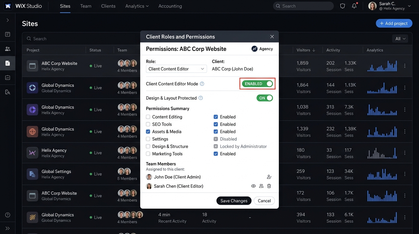 Wix Studio 企业多站点管理中心与客户权限无缝隔离