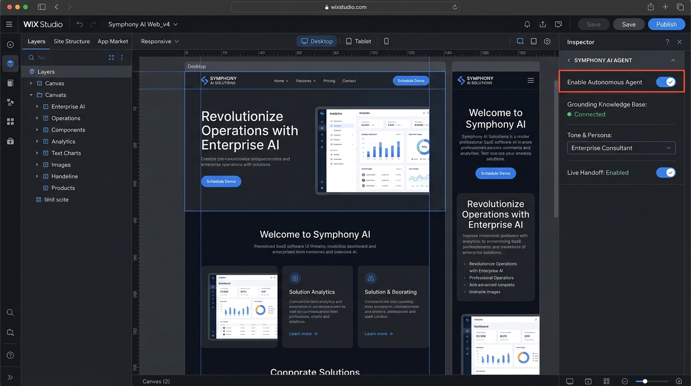 Wix Studio 工作台中配置 Symphony AI Agent 与业务规则